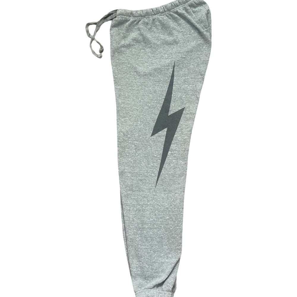 Aviator Nation Heather Gray Joggers with Charcoal Lightning Bolt